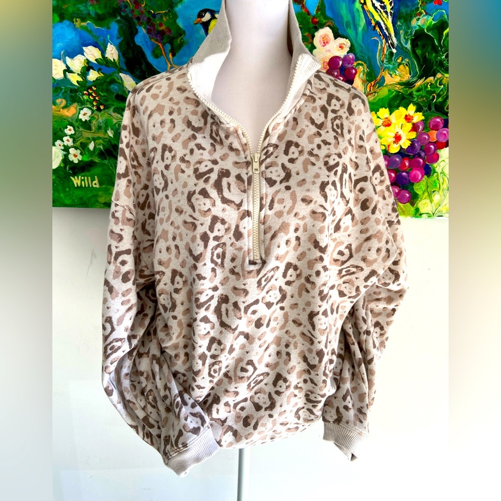 Aerie 1/4 zip leopard oversized sweatshirt
